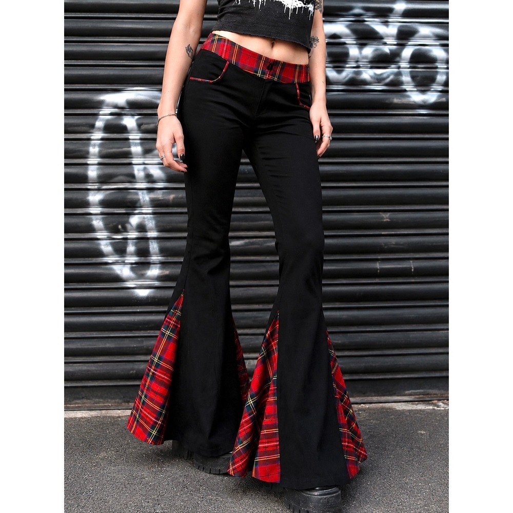 Jawbreaker Tartan Plaid Bell Bottom Flares‎ Goth Punk Alt Pants M (6)